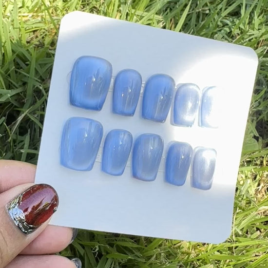 blue cat eyes press on nail video