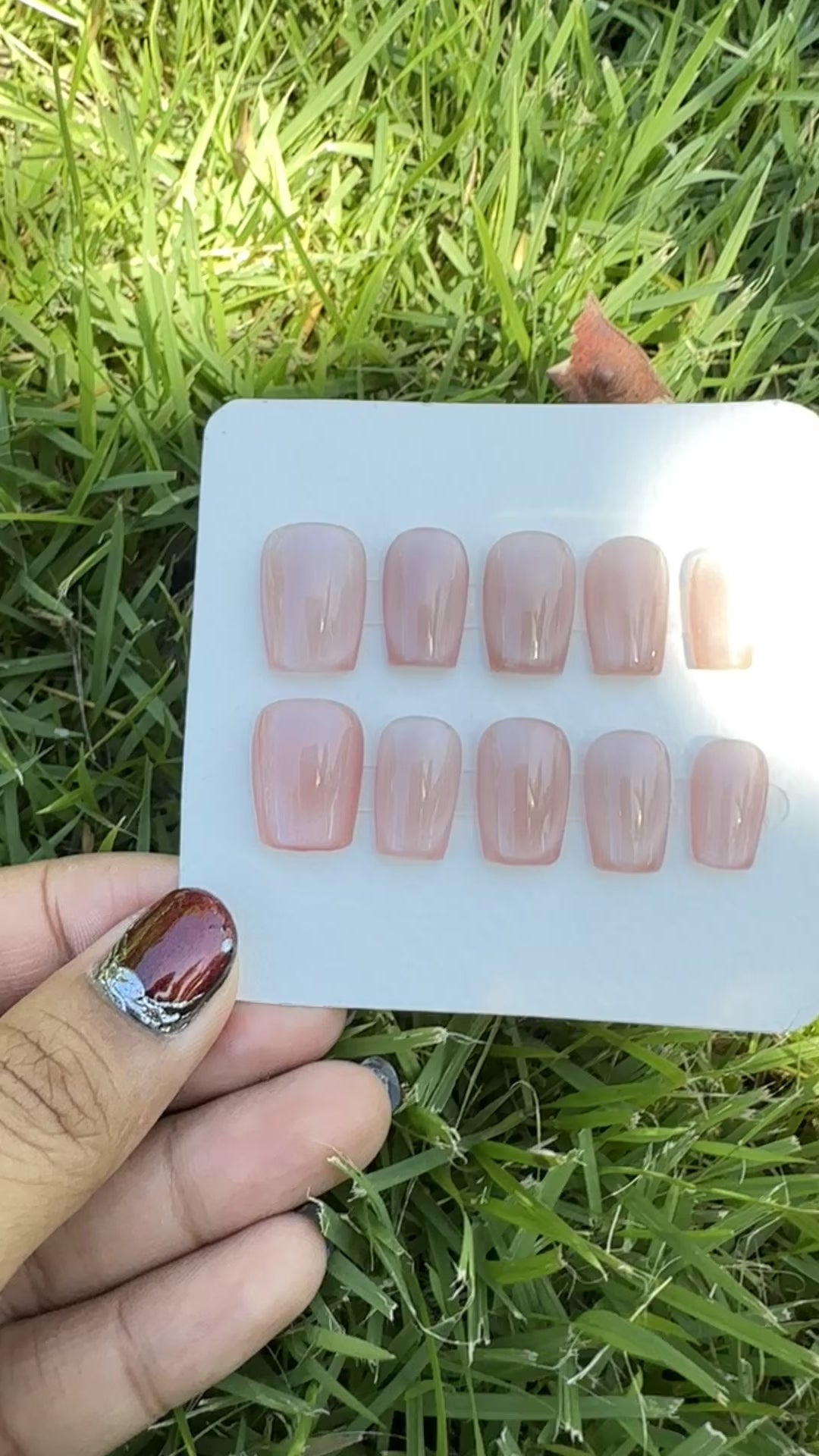 nude press on nail under the natural light